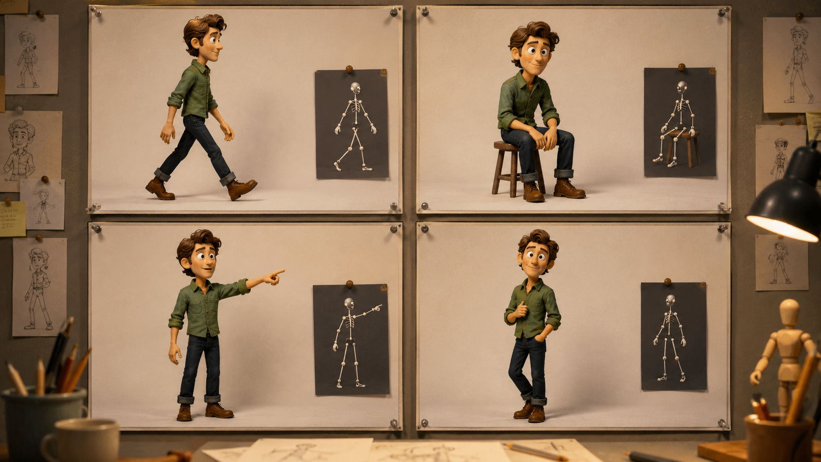 Consistent character poses reused from a small pose control library