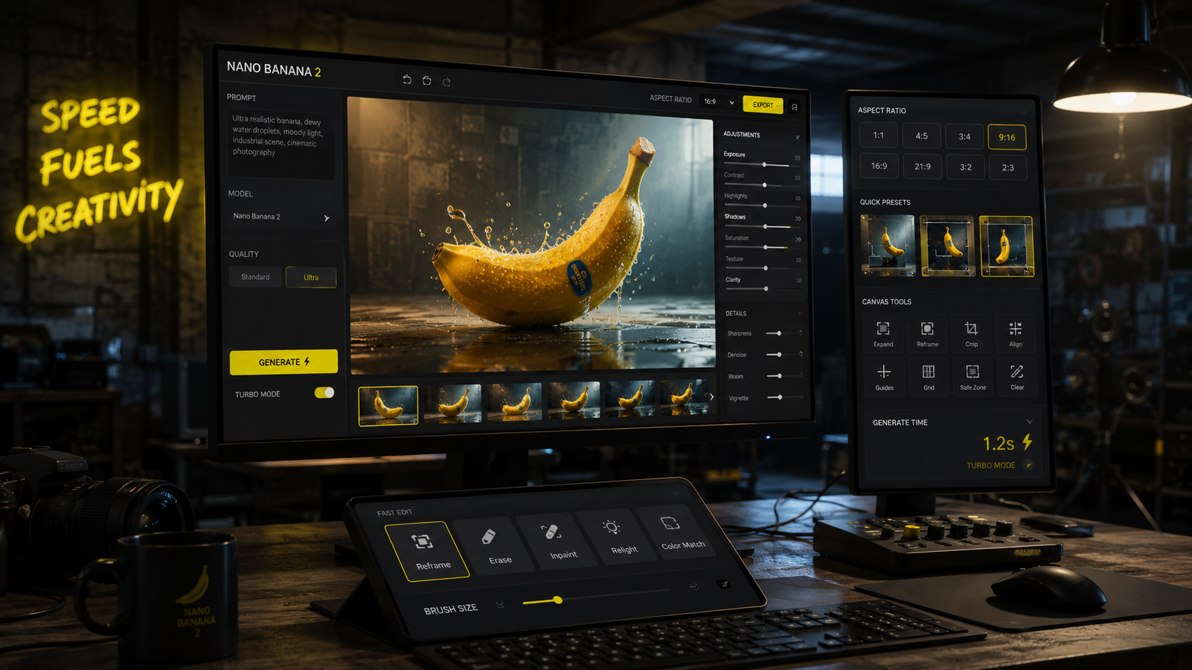 Nano Banana 2 production features in speed and aspect ratio control