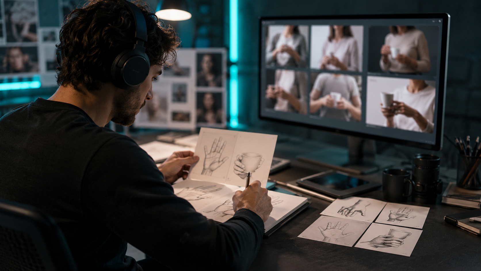 Creator planning concrete hand poses to fix AI hands before generation