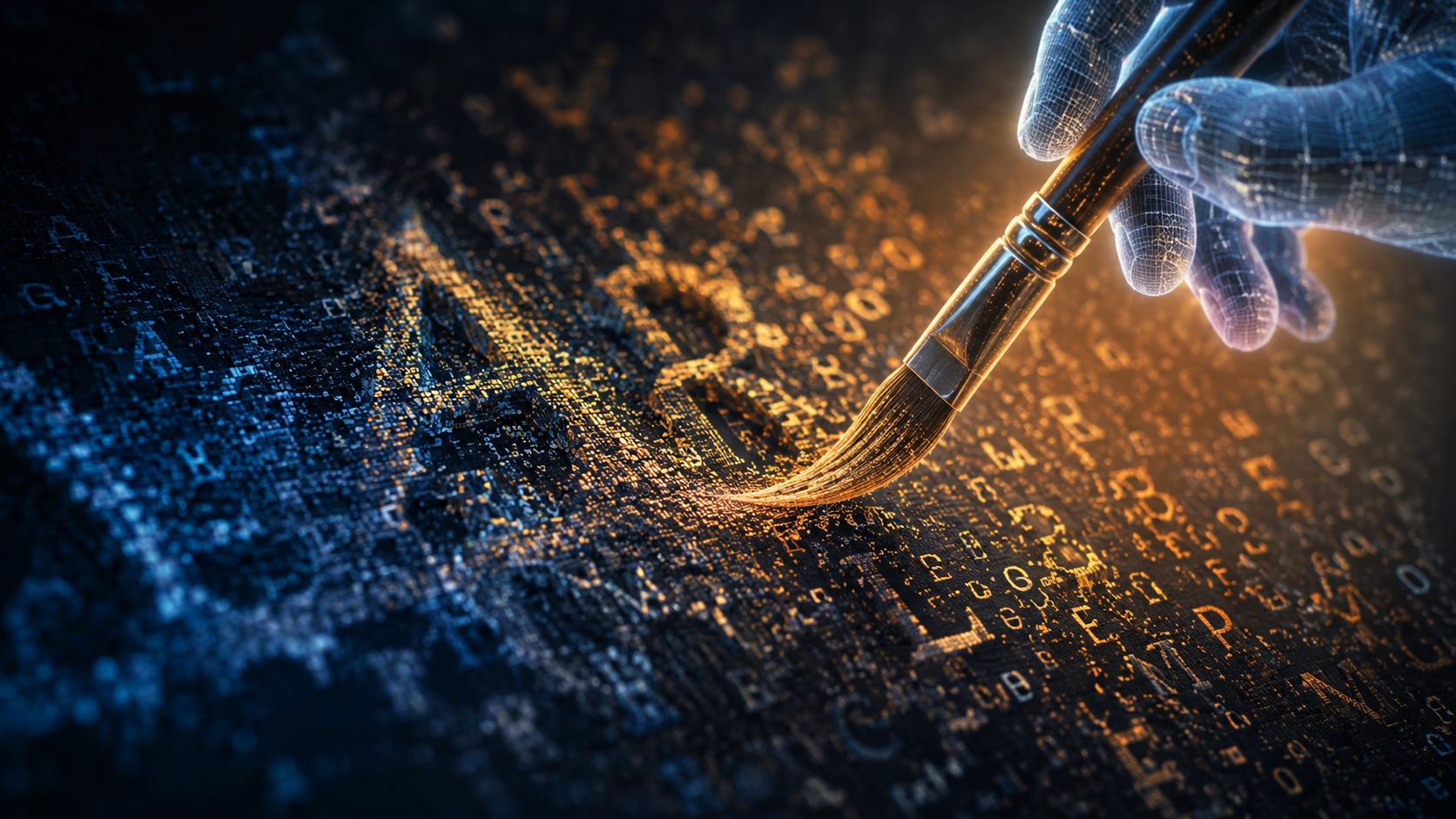 Pixel brush painting letter-like texture explaining AI image text rendering limits
