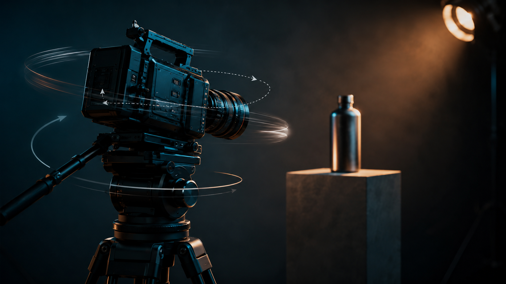 Locked tripod camera facing a still product scene for AI video static camera control conflict