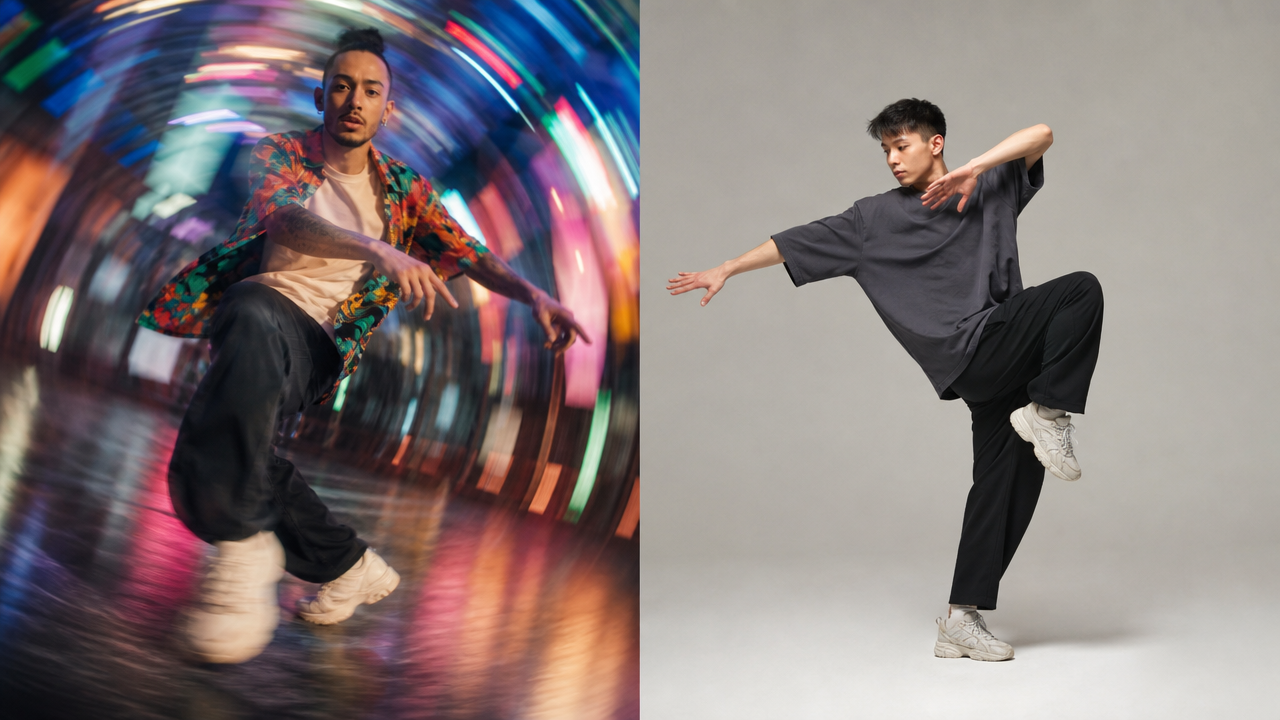 Trackable motion reference video setup versus flashy spectacle clutter