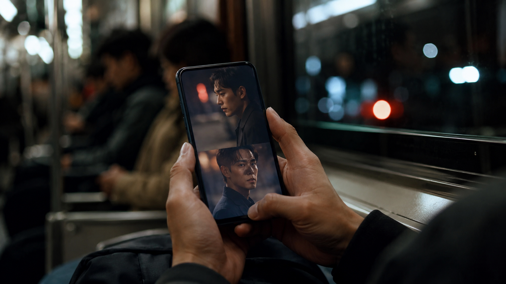 Mobile viewer watching short AI vertical drama episodes as durable character storytelling on a phone