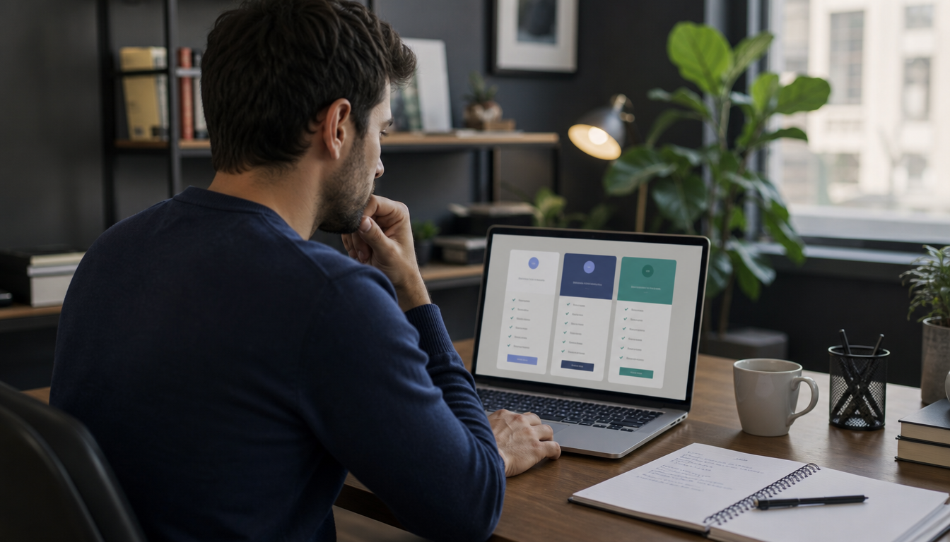 Creator reviewing subscription plans for an AI image tool on a laptop