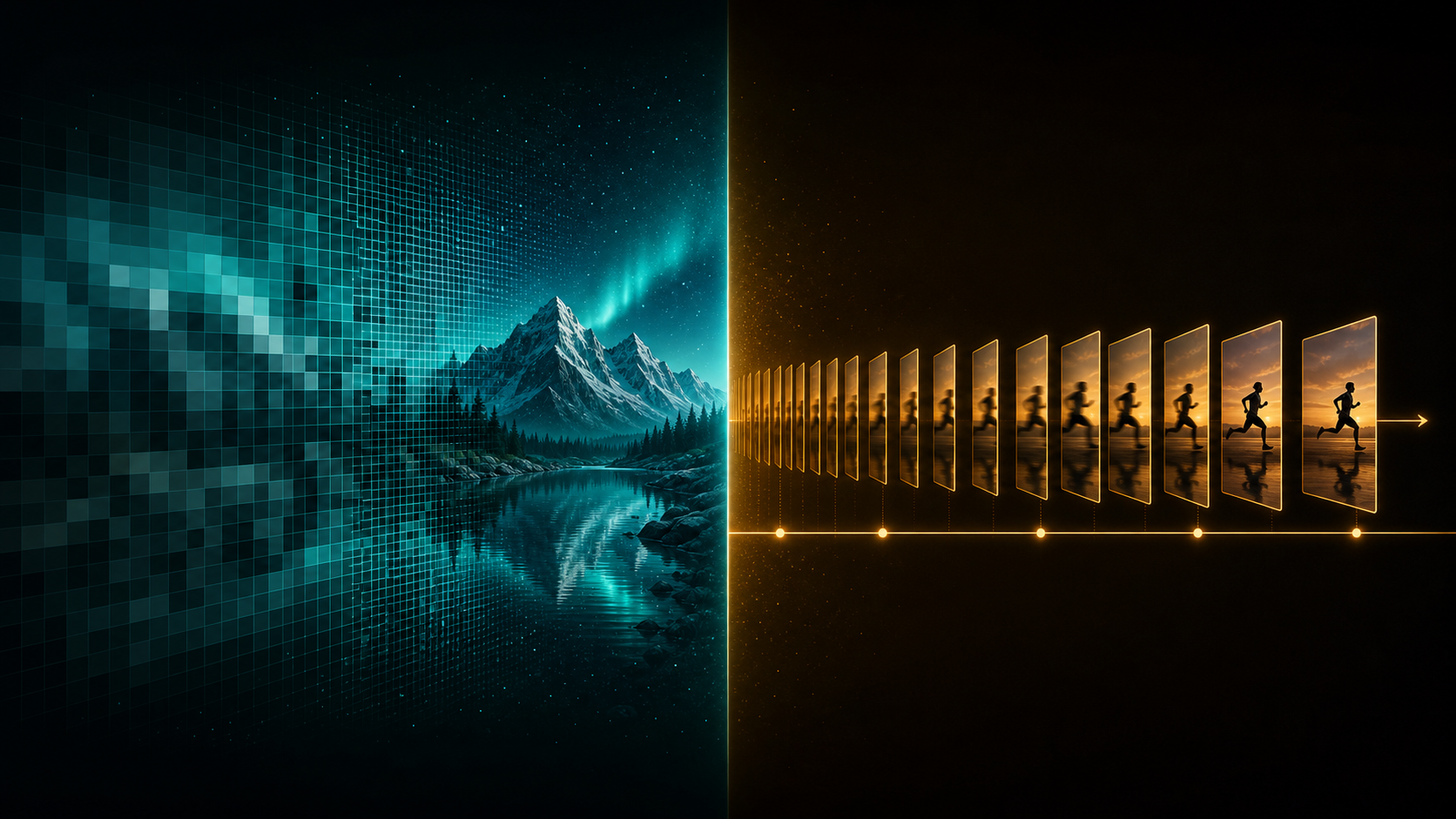 Side-by-side matrix visual for AI video upscaling vs frame interpolation purposes and failure modes