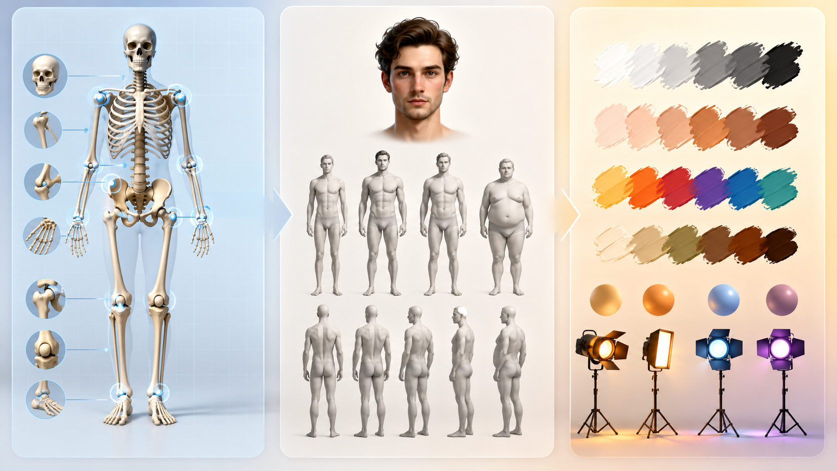 Three separate channels for pose control, identity, and style