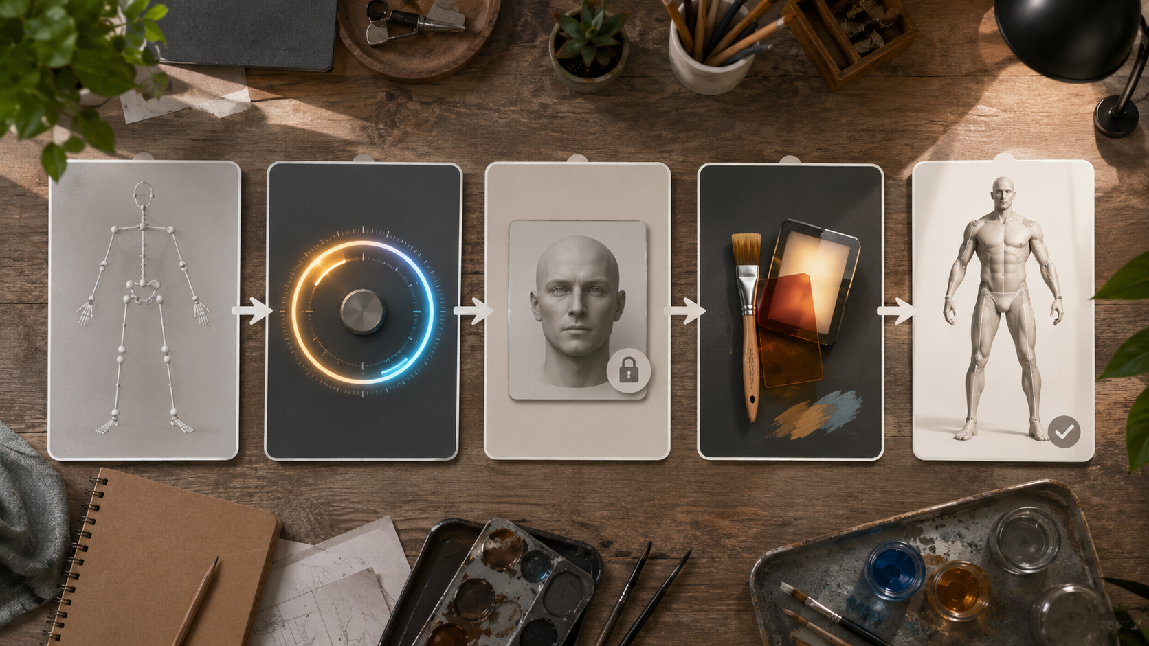 Reference-led pose control workflow from map to finished character