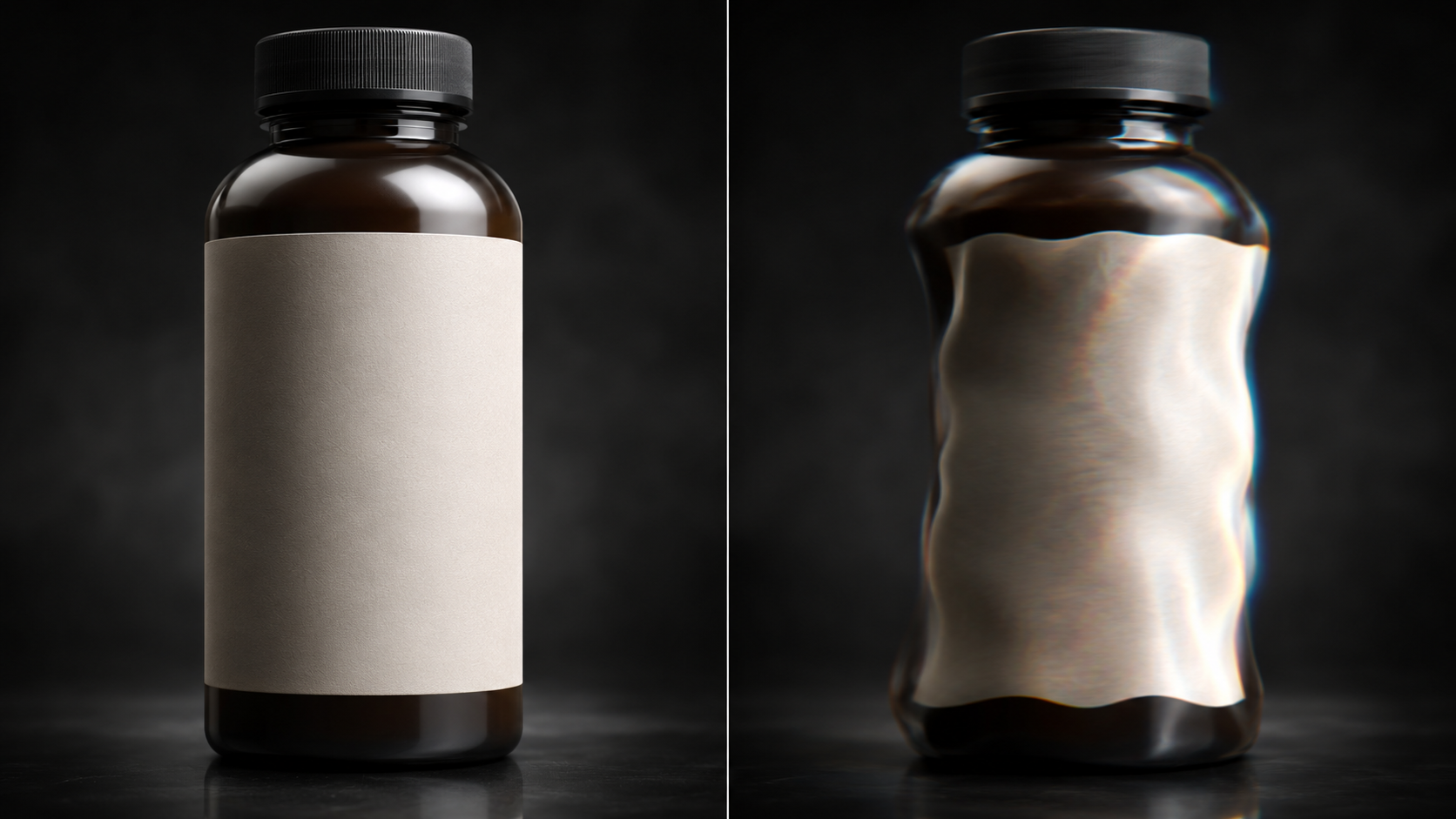 Product label drift and edge shimmer failure example in AI still-to-motion ads.