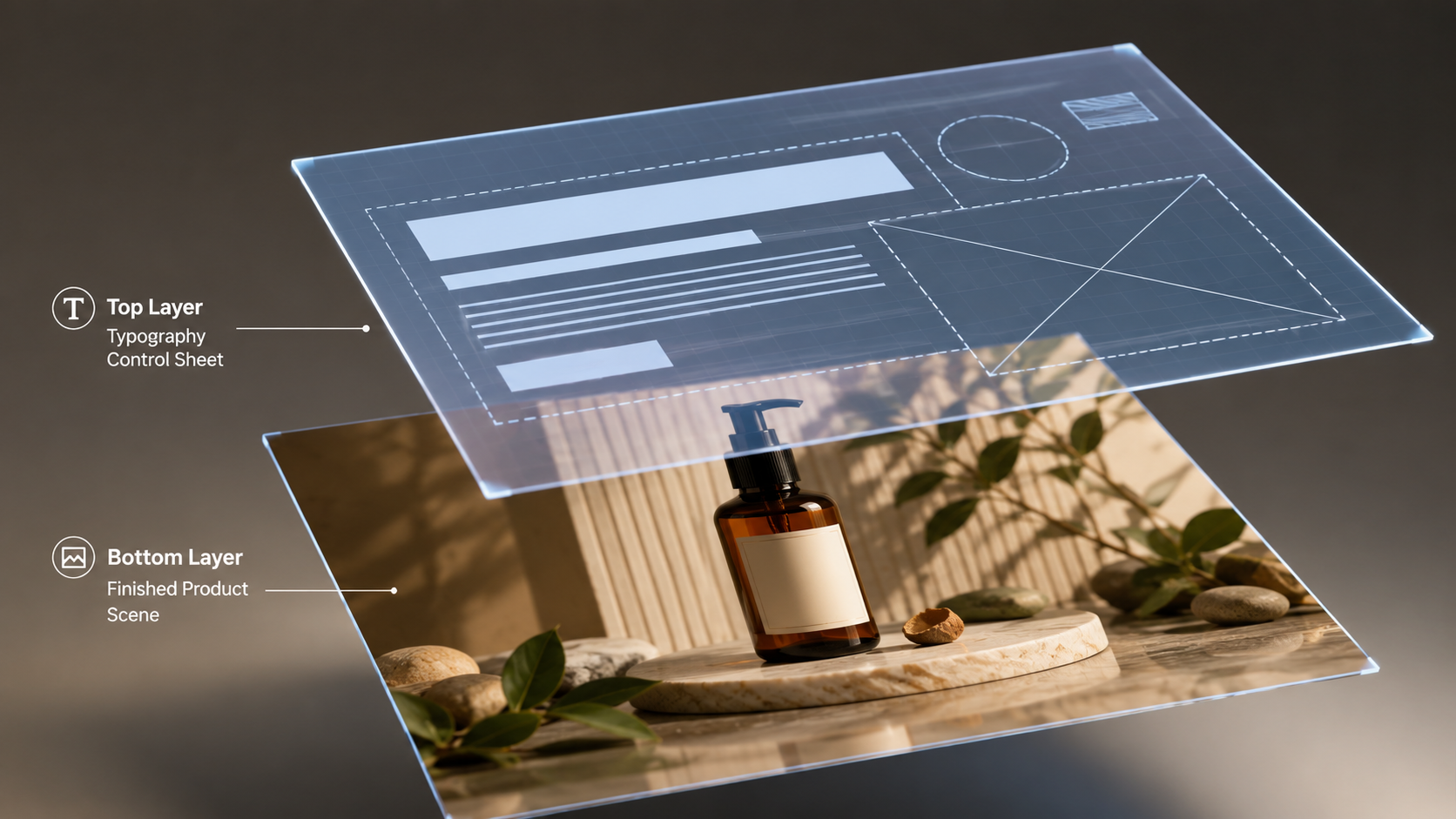 Two-layer workflow separating scene art from AI image text rendering control