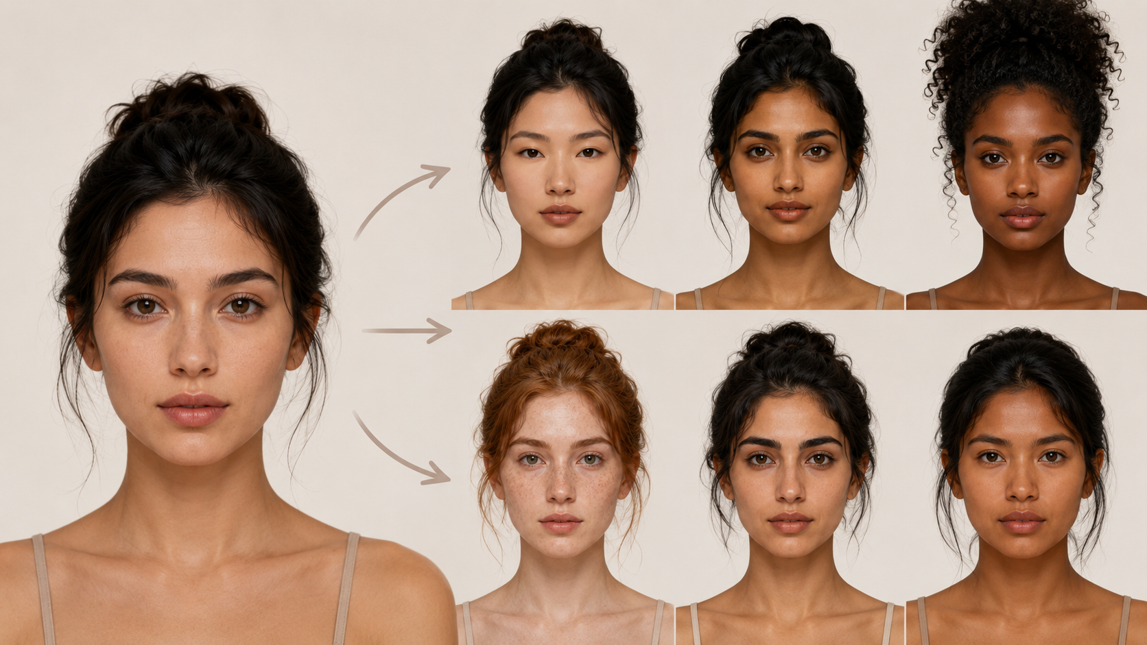 Conceptual view of AI adjusting facial features for different country appearances in the Born Elsewhere process
