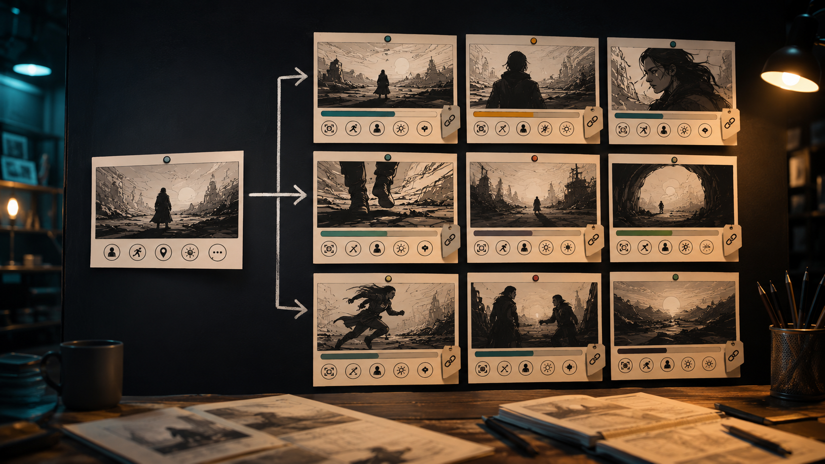 Story beat converting into a production-ready AI video shot list row