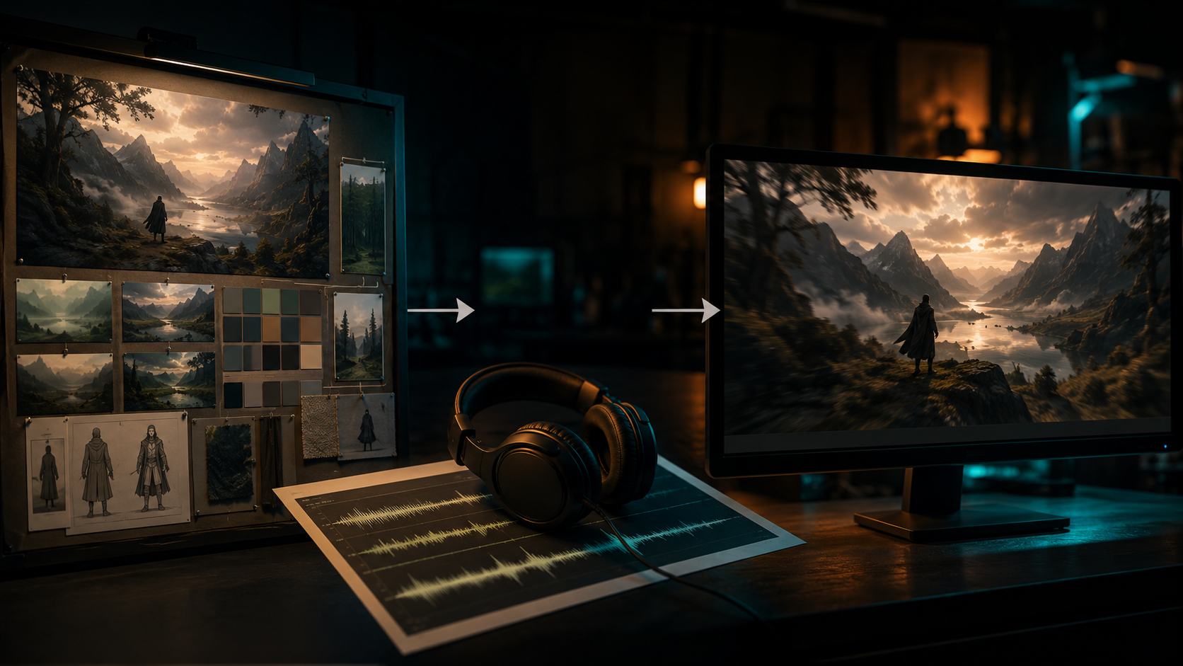 Image to soundtrack to video workflow path using image to music AI