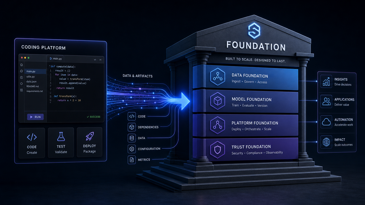 Data flow from coding platform into foundation structure