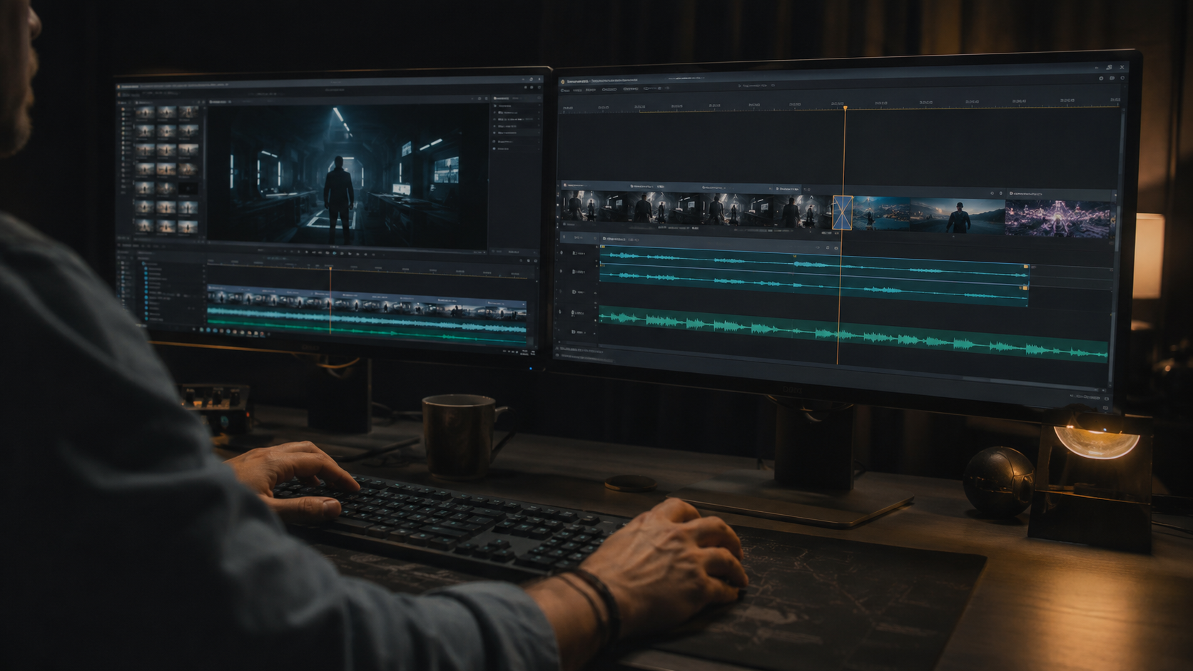 Editor trimming a hard seam to fix AI video loop transition on a timeline