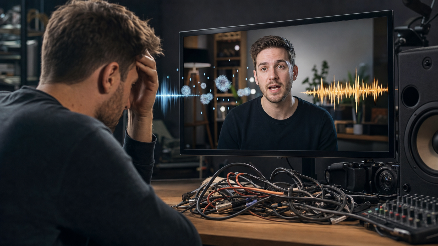 Creator blaming a clean face while messy audio ruins AI lip sync audio preparation