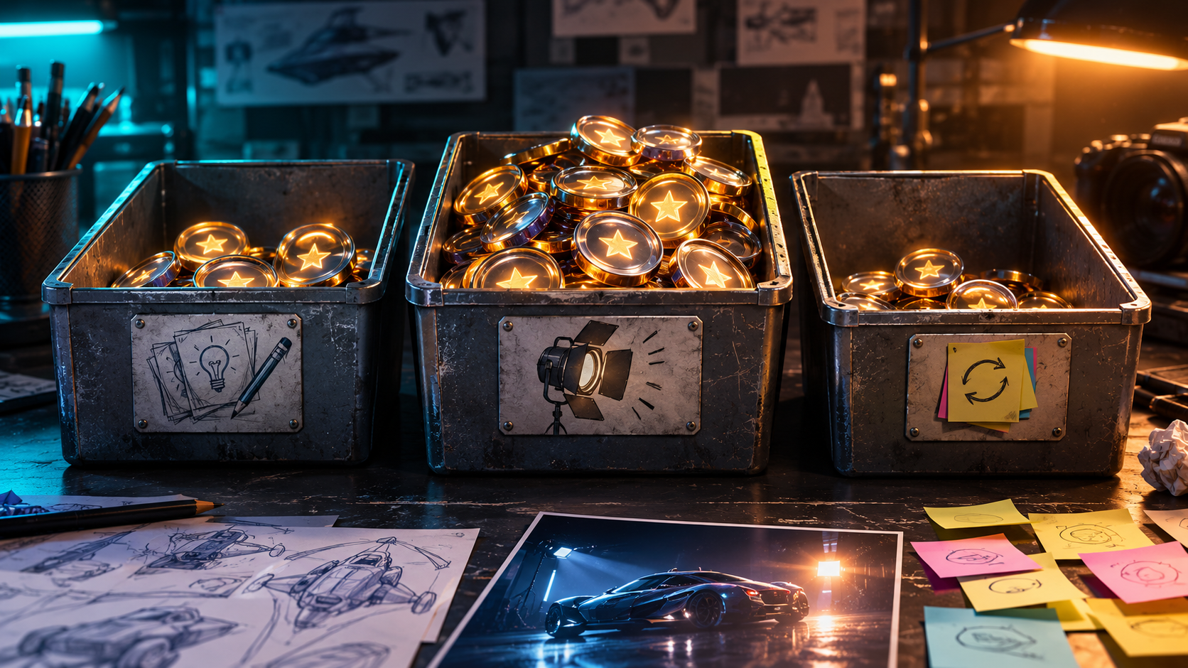 Three production budget buckets for exploration, hero shots, and revision passes