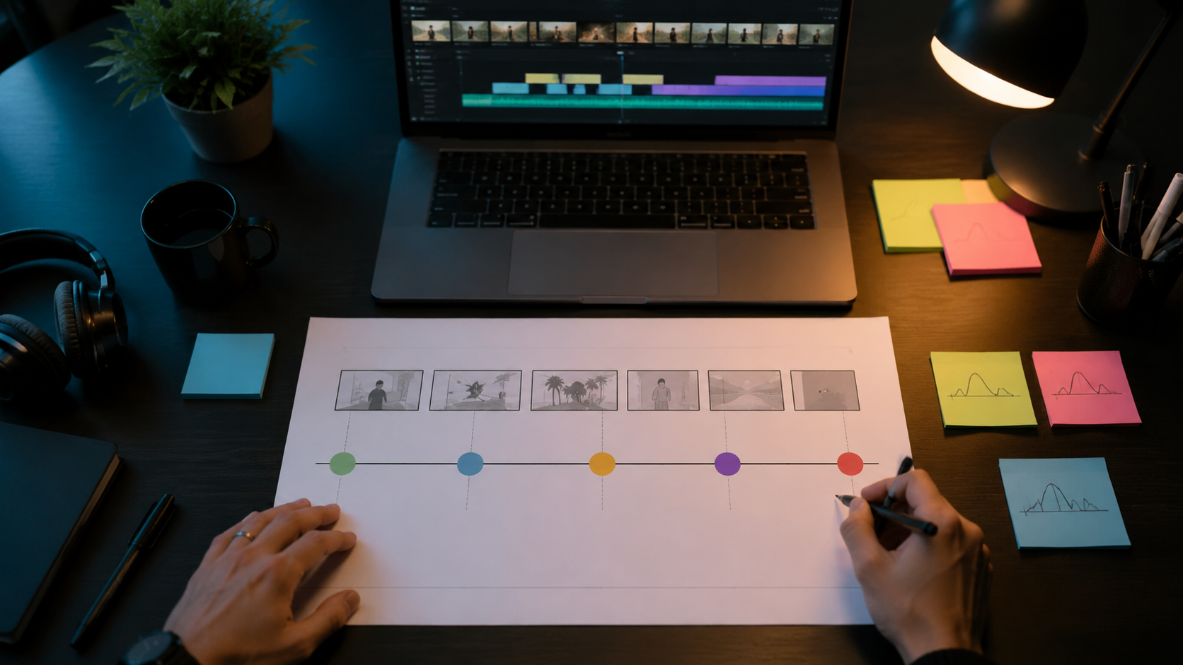 Editor mapping hook, transition, climax, and final frame markers before generating AI background music