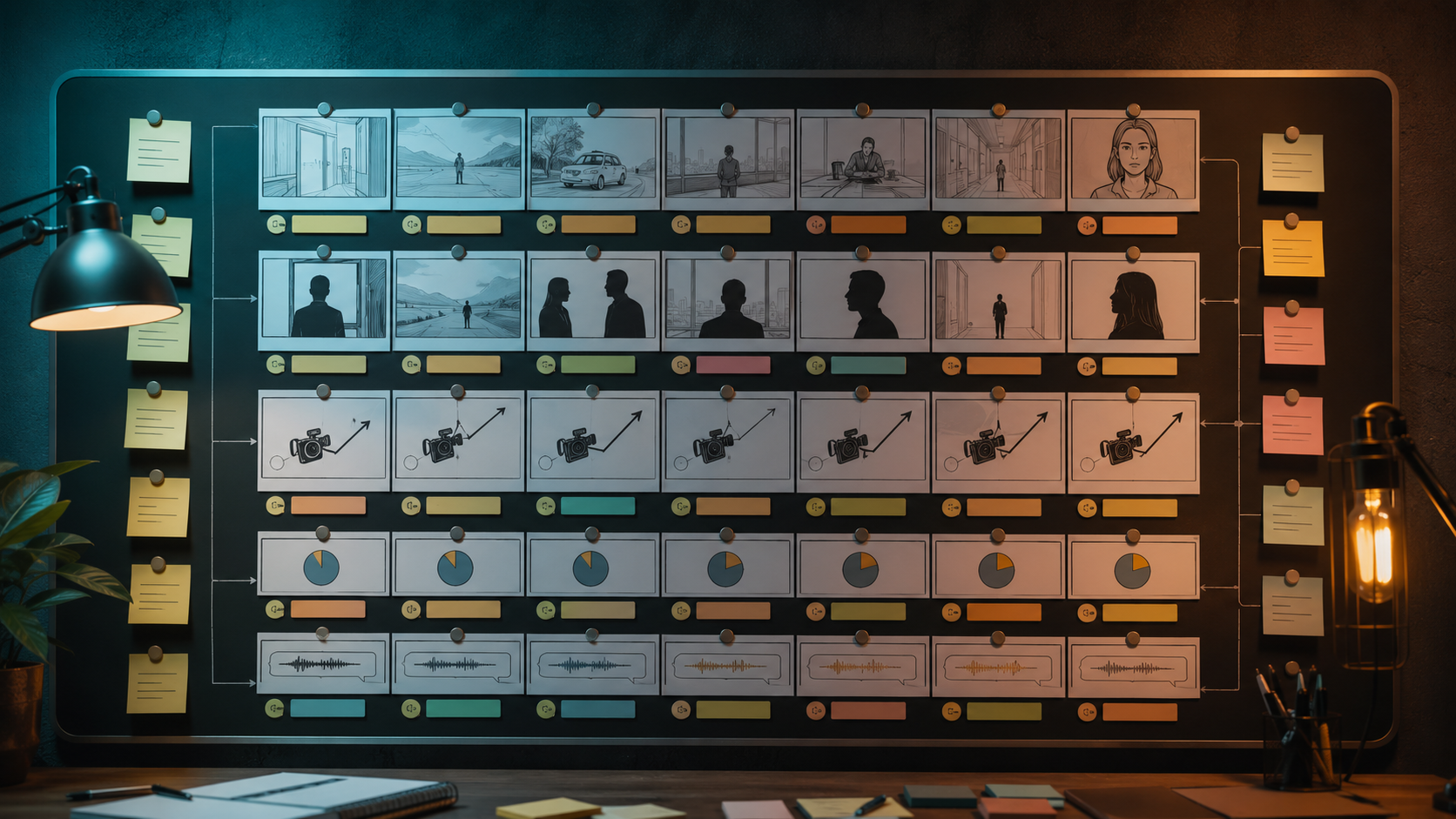 Shared shot list guiding visuals in an AI video production workflow