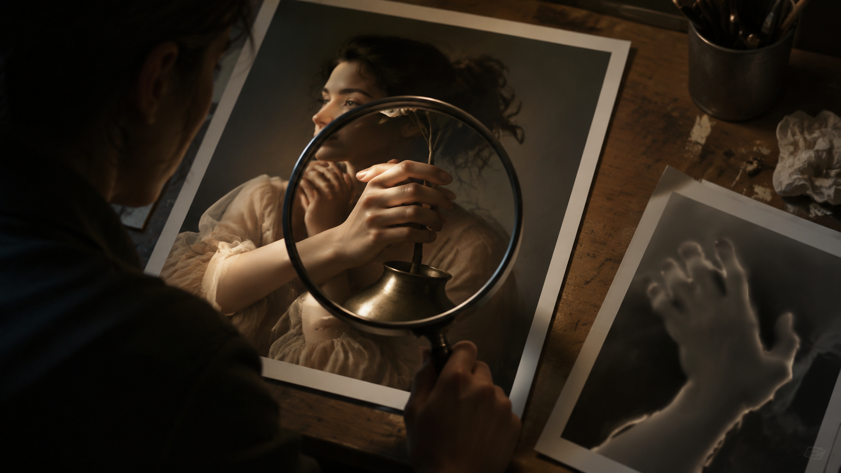 Final QA inspection of repaired AI hand anatomy under magnifying glass