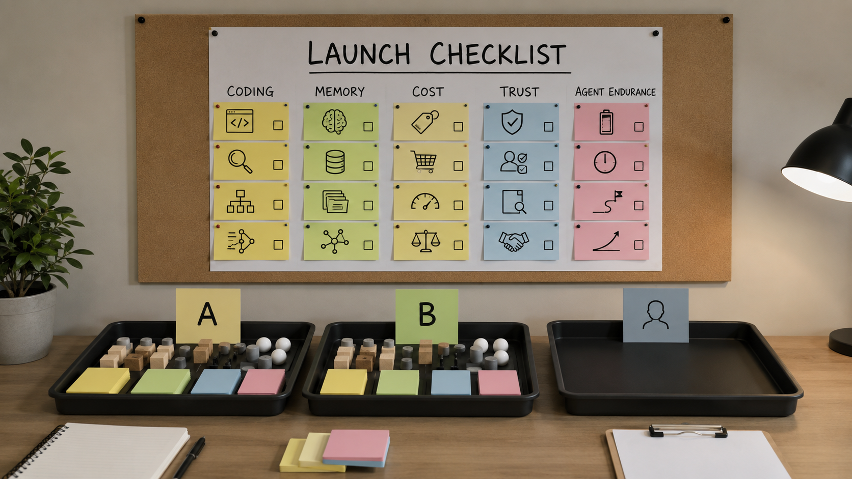 Launch checklist board for validating Gemini 3.5 Pro expectations with before and after tests