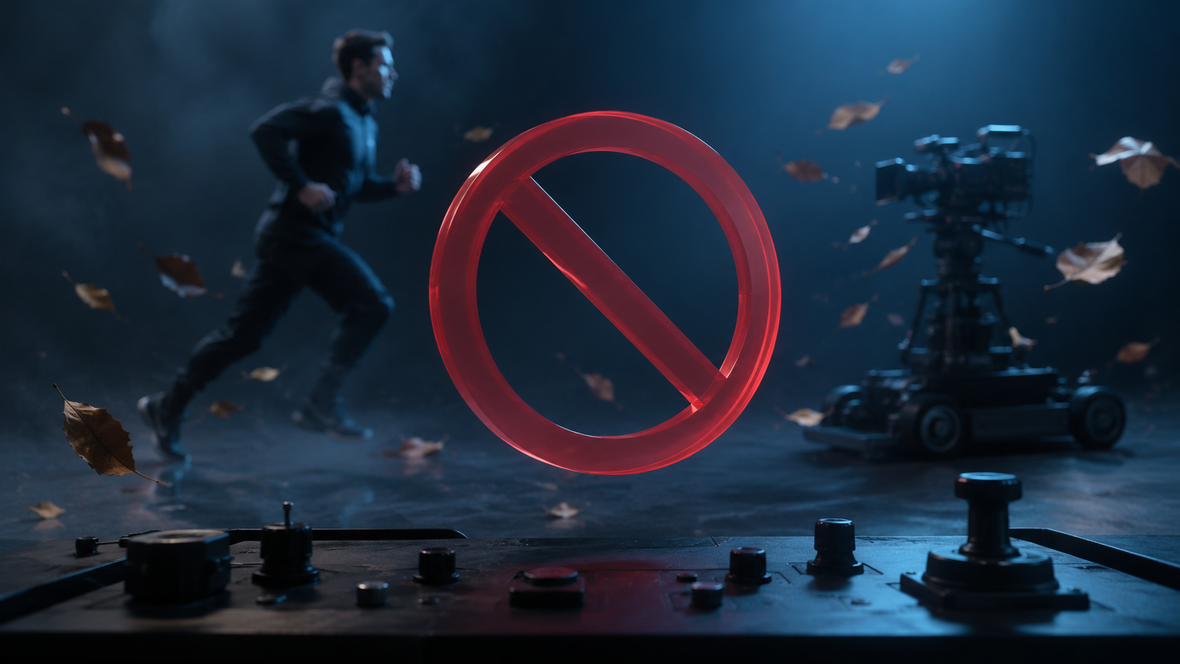 Crossed-out ban symbol failing to fix AI video slow motion without clear action