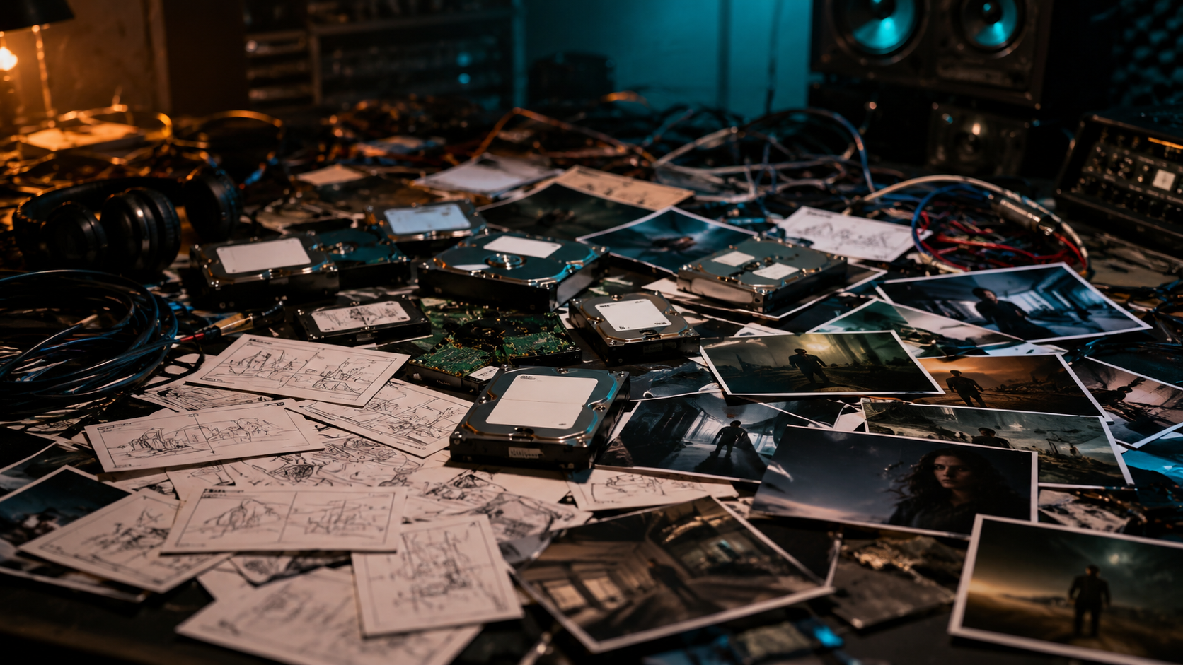 Scattered export folders and mismatched assets showing multi-tool chaos in an AI creative workflow