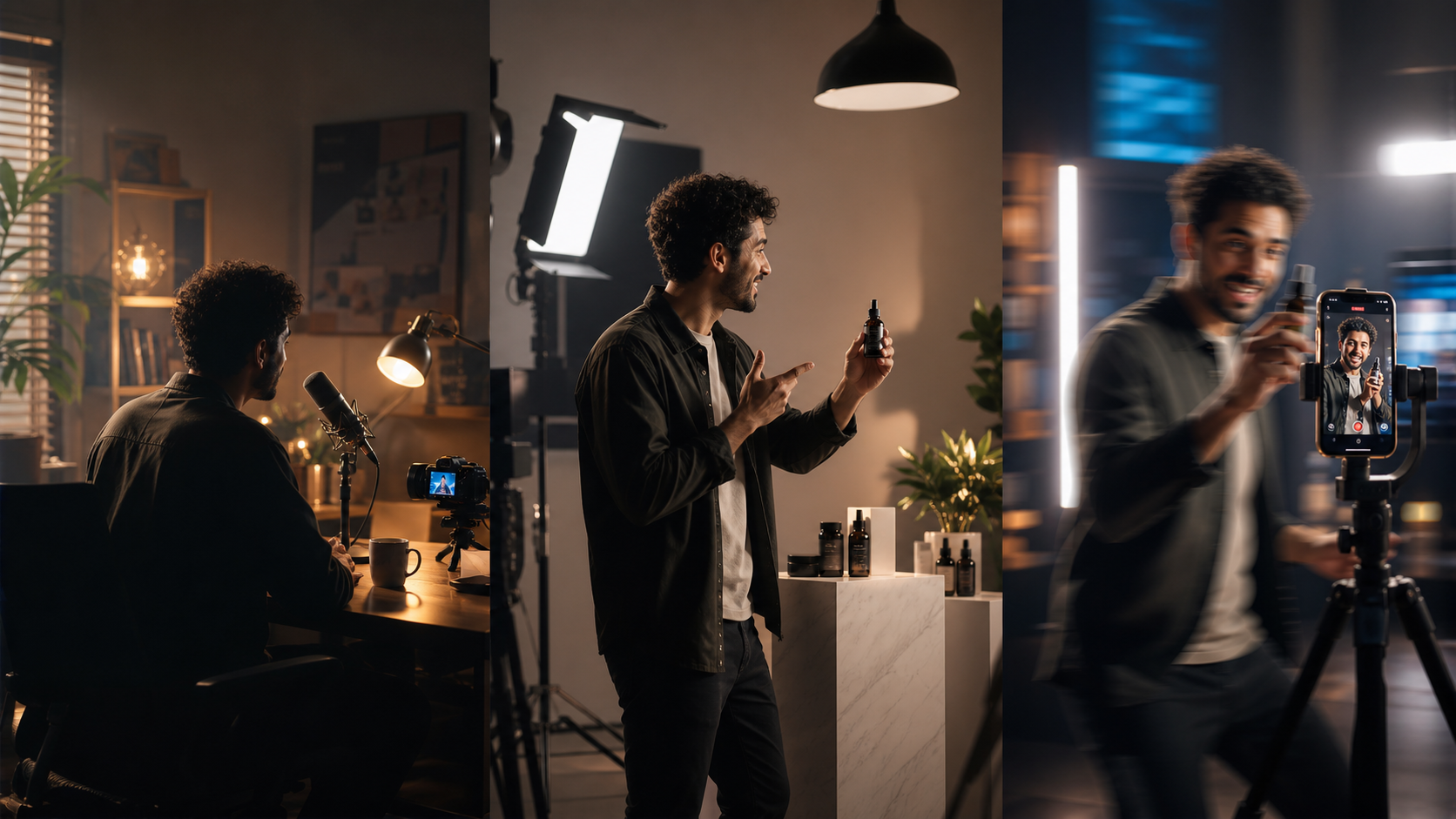 Three format scenes comparing AI music prompts for long video ads and Reels