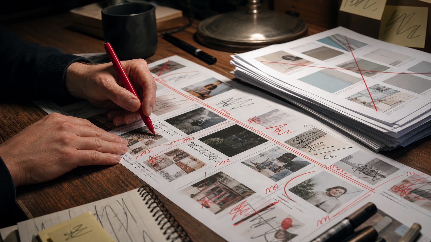Human editor catching robotic AI writing before social posts publish