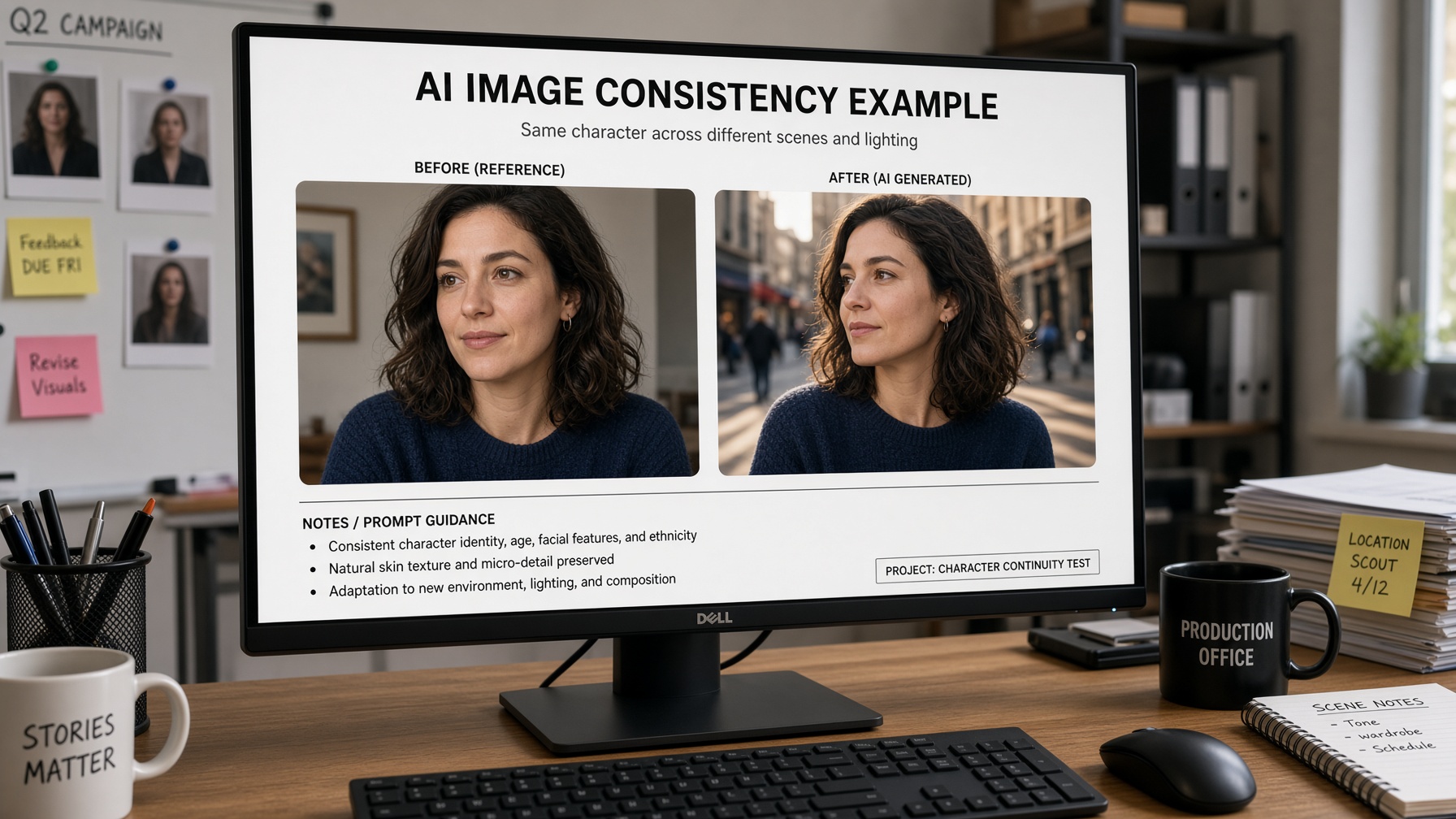 Nano Banana 2 multi-character and typography consistency demonstration on large monitor