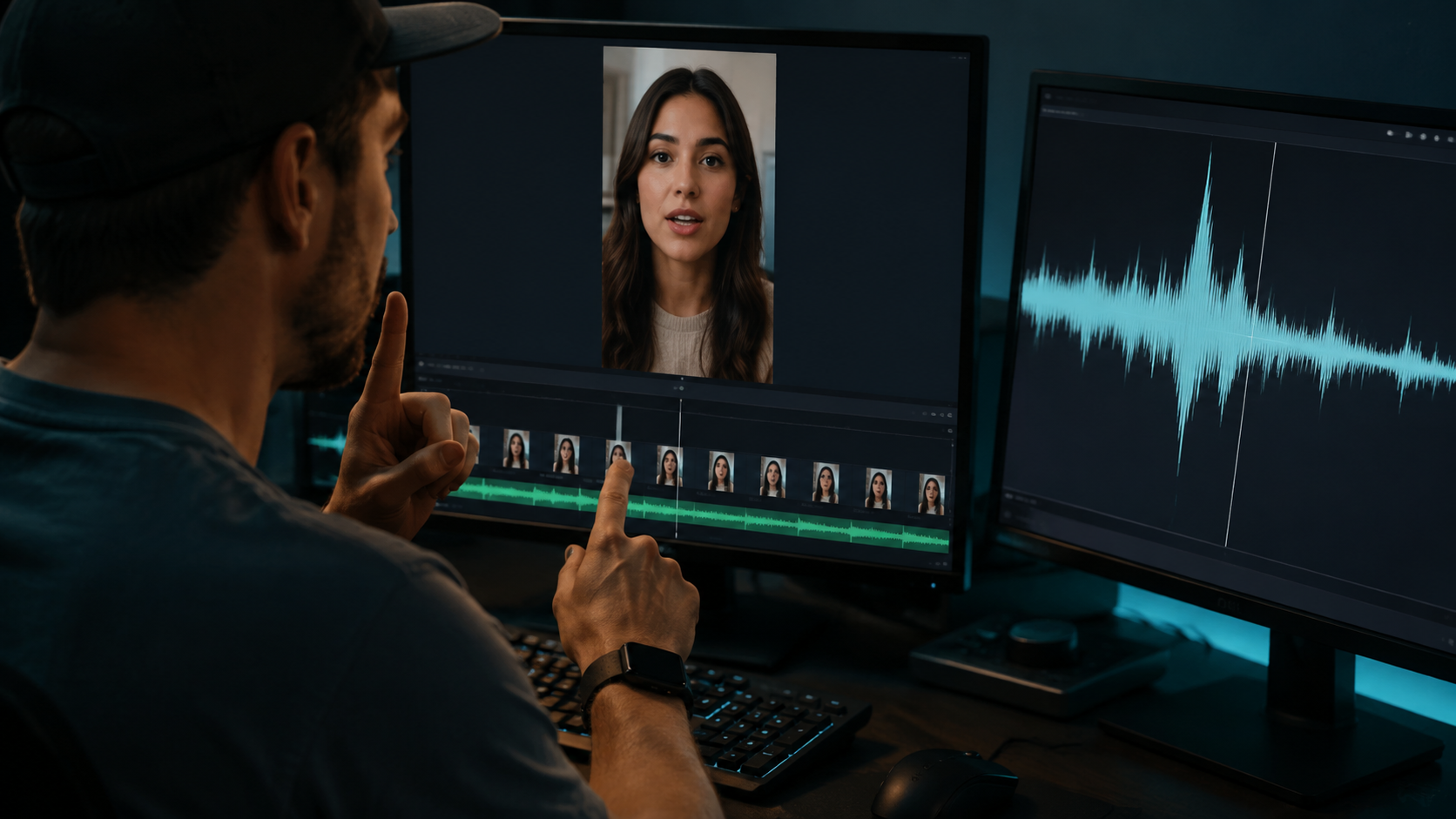 QC workflow for repairing AI lip sync problems in talking-head ads.