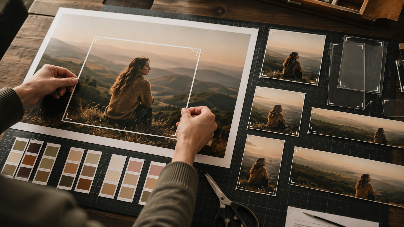 Master social asset being cropped into multi-format variants for approved asset reuse