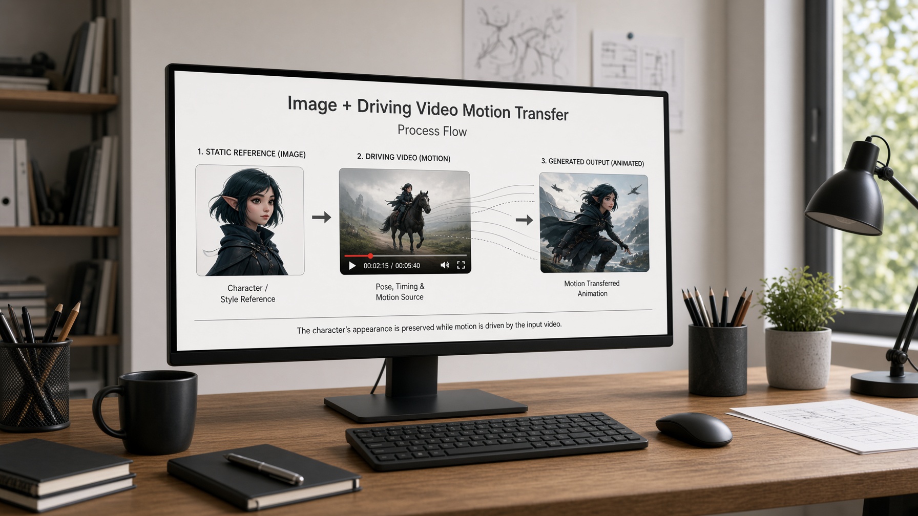 Wan Motion Control workflow showing reference image connected to driving video via trajectories