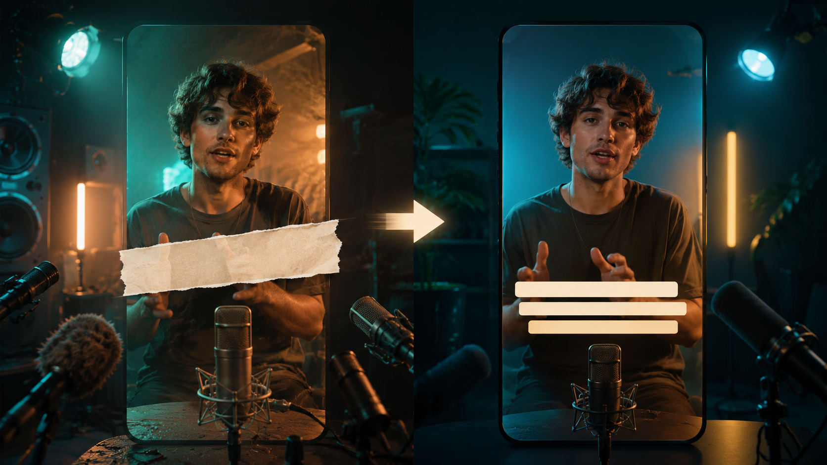 Draft automatic video captions versus polished AI captions ready for social publish