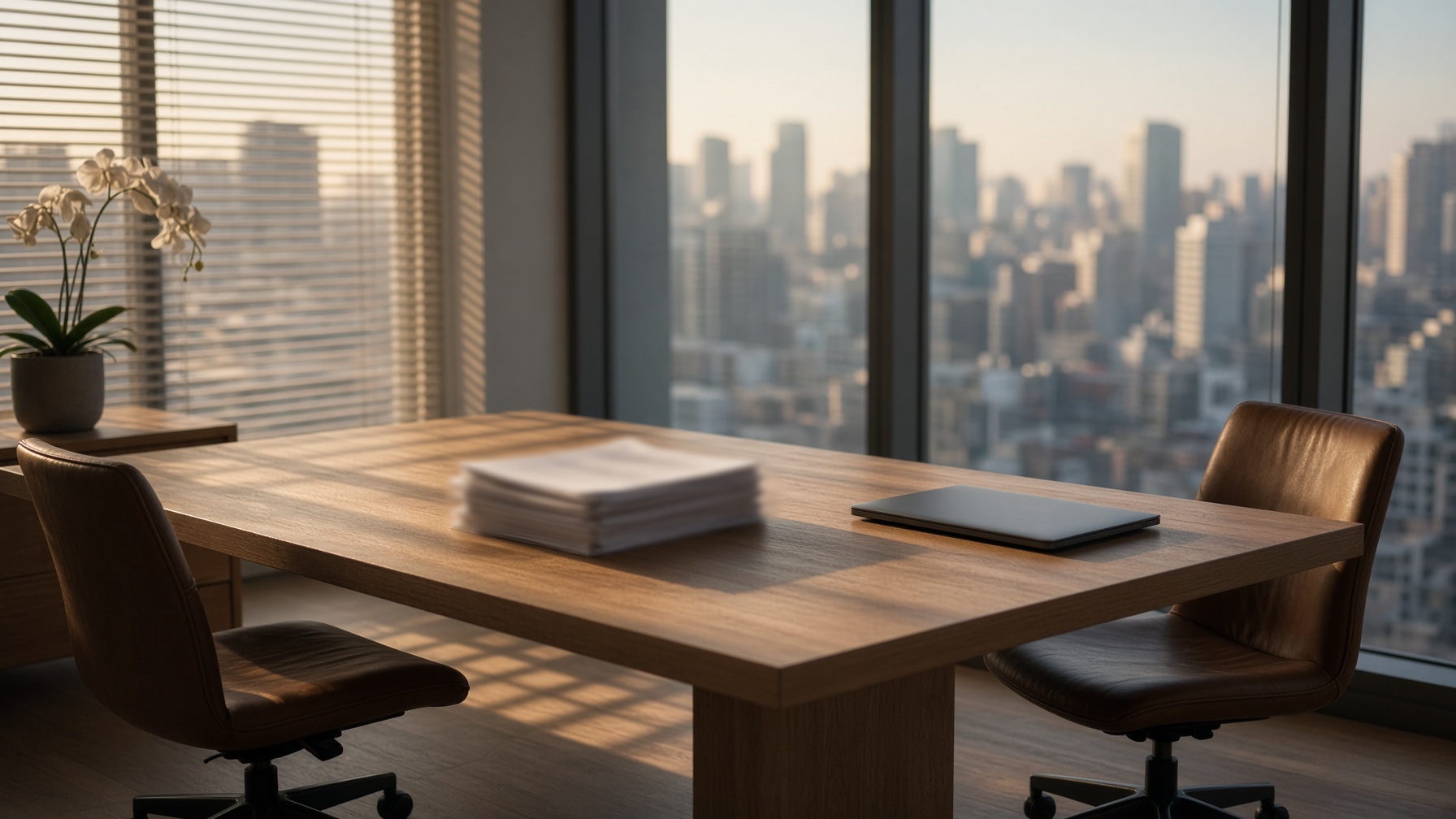 An emptied glass conference room with unsigned blurred contracts after a studio licensing negotiation collapses.