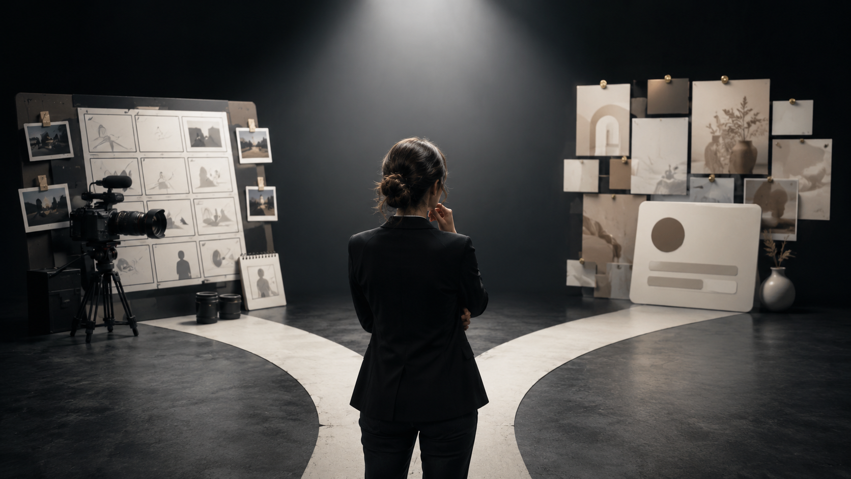 Creator at a diagnostic fork mapping the views to followers gap before changing strategy