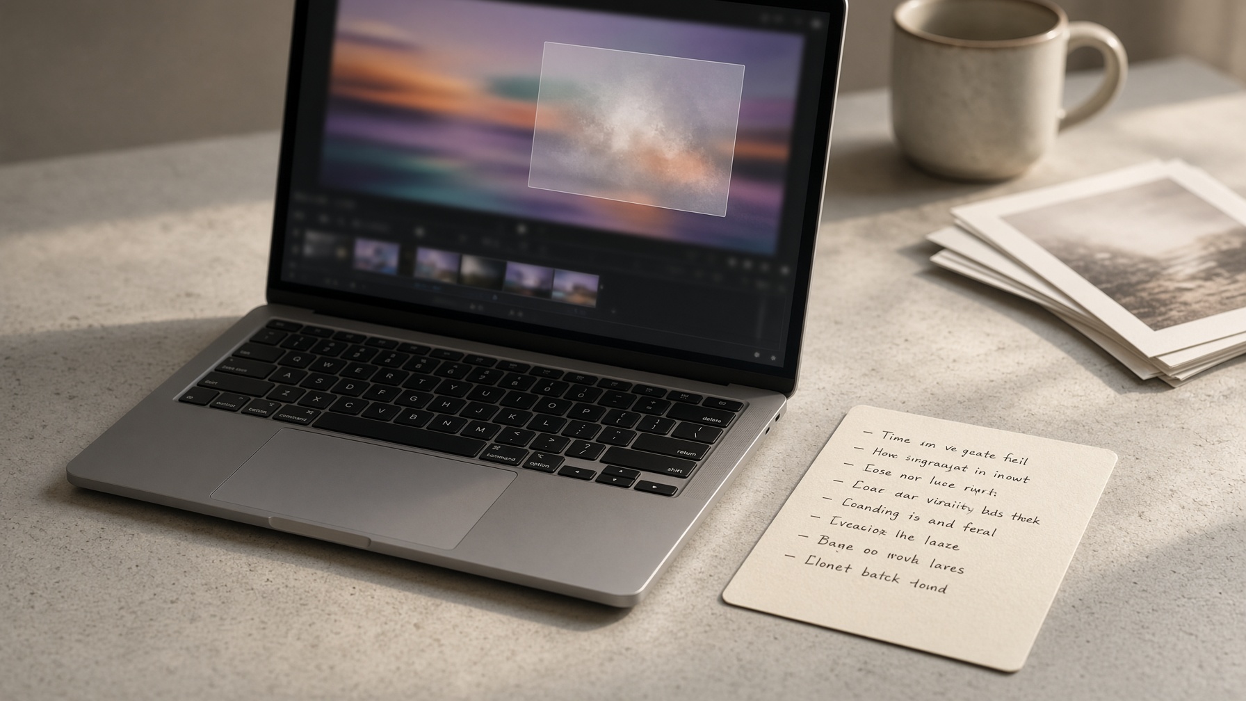 Laptop and annotated source clip illustrating instruction-based video editing with natural-language revisions