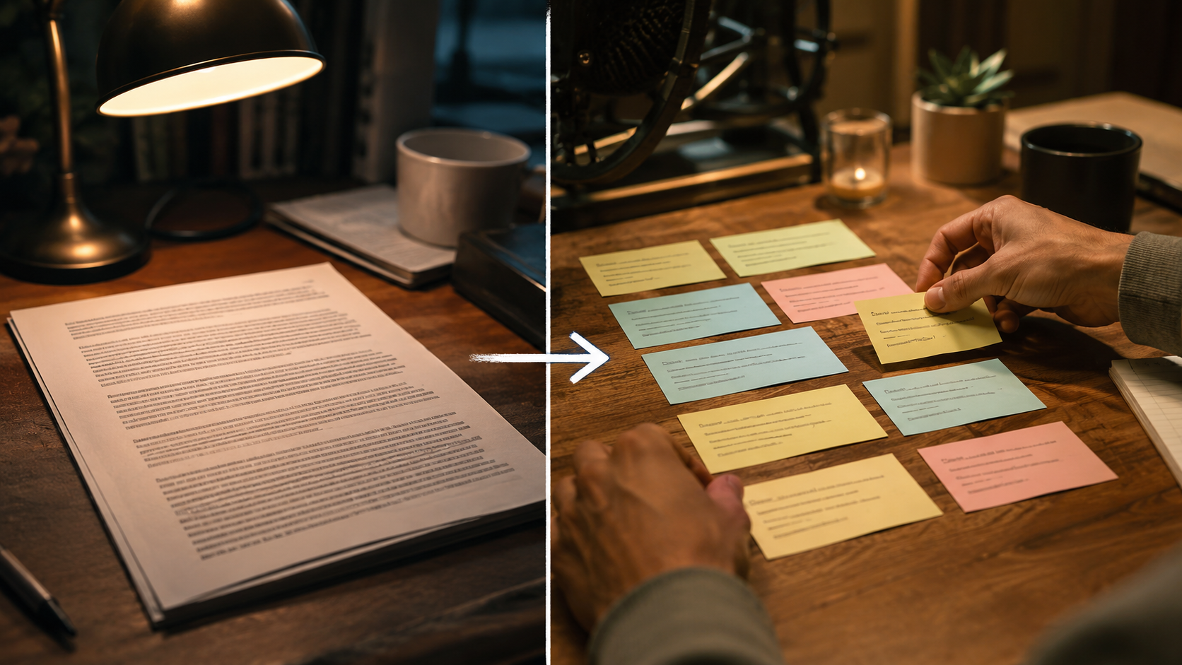 Script cards rewritten into short spoken beats for natural AI voiceover delivery.
