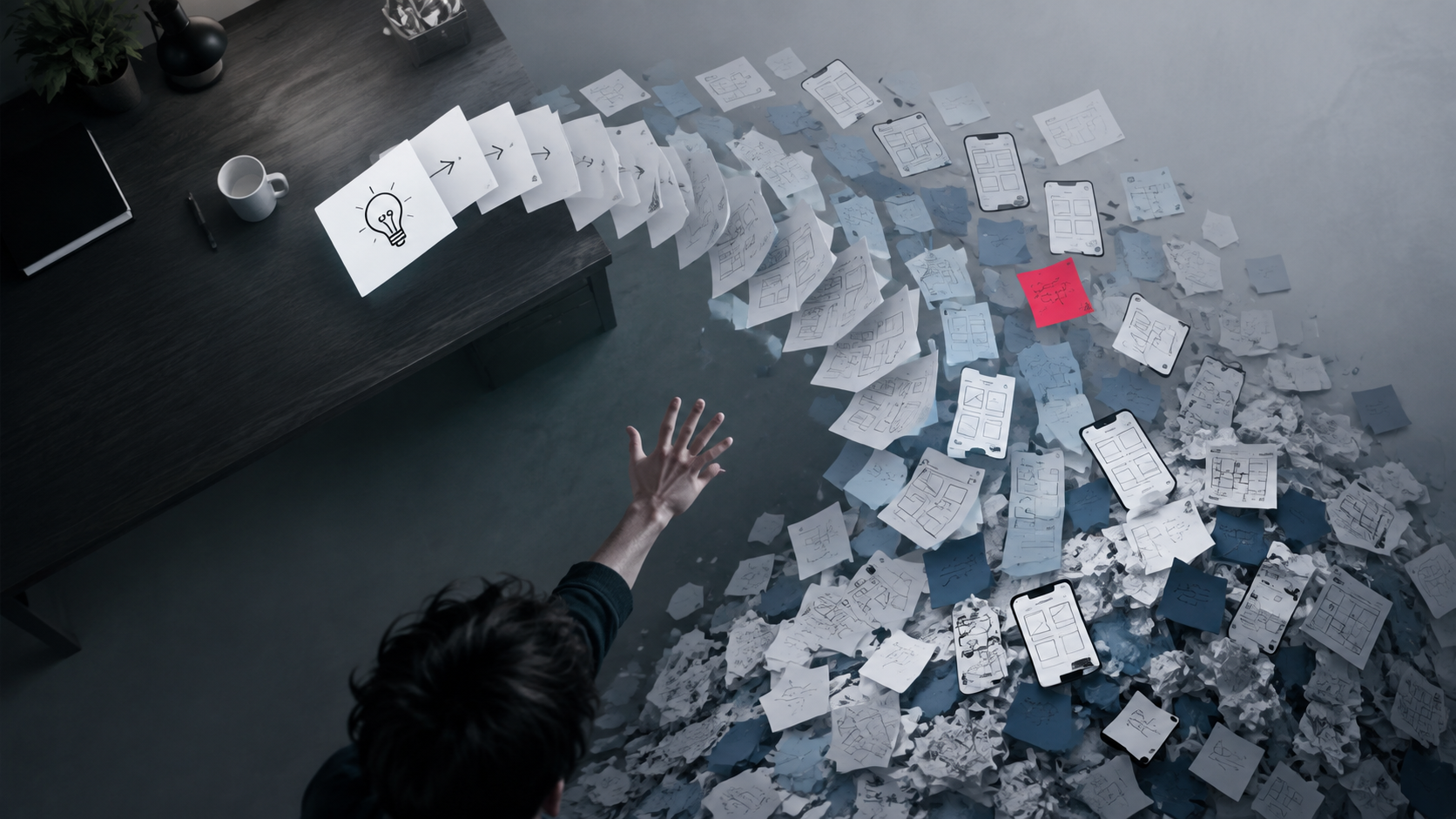 Endless content volume spiral illustrating content creation burnout from posting more