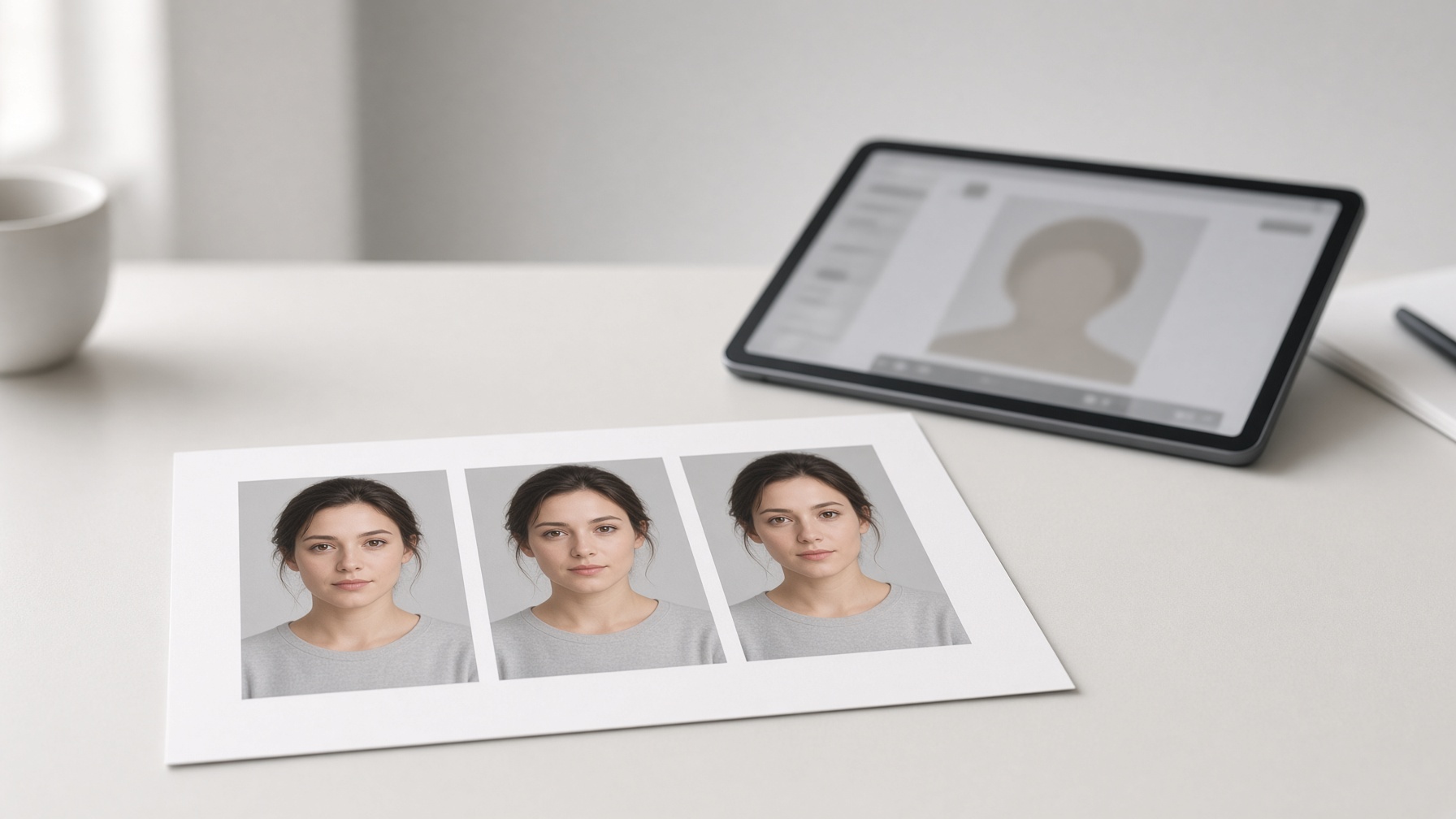 Character reference sheet and tablet showing consistent identity for voice stability