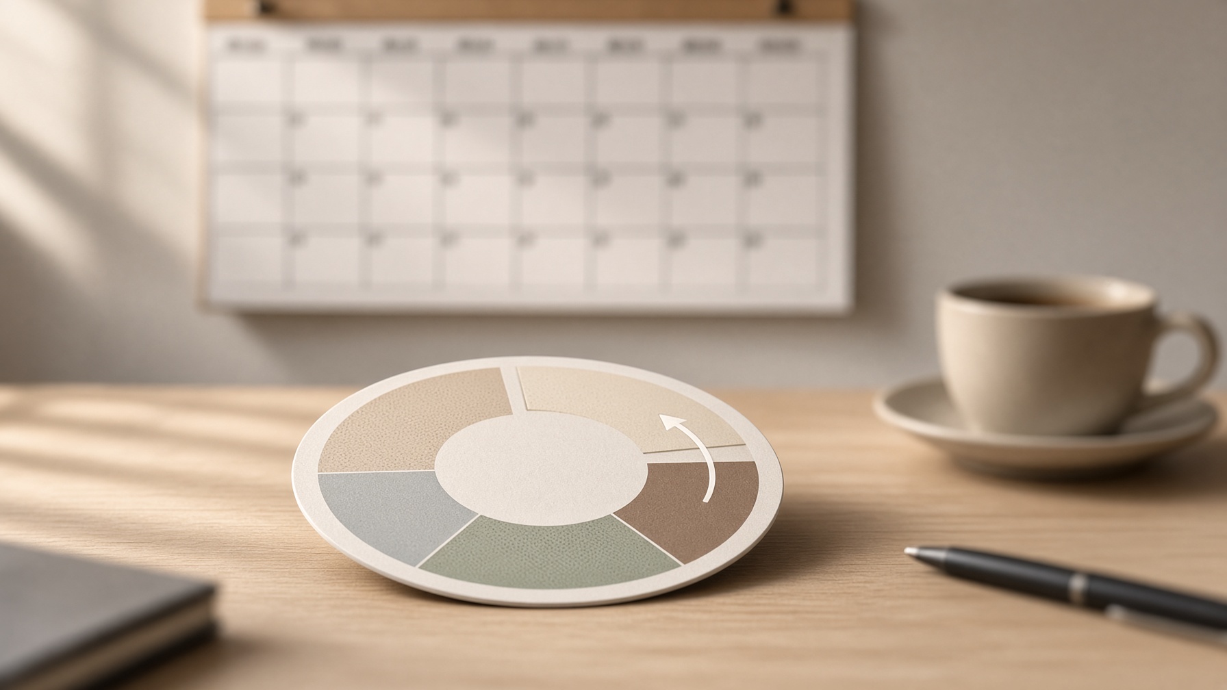 Desk calendar and circular reset dial illustrating monthly billing reset concept