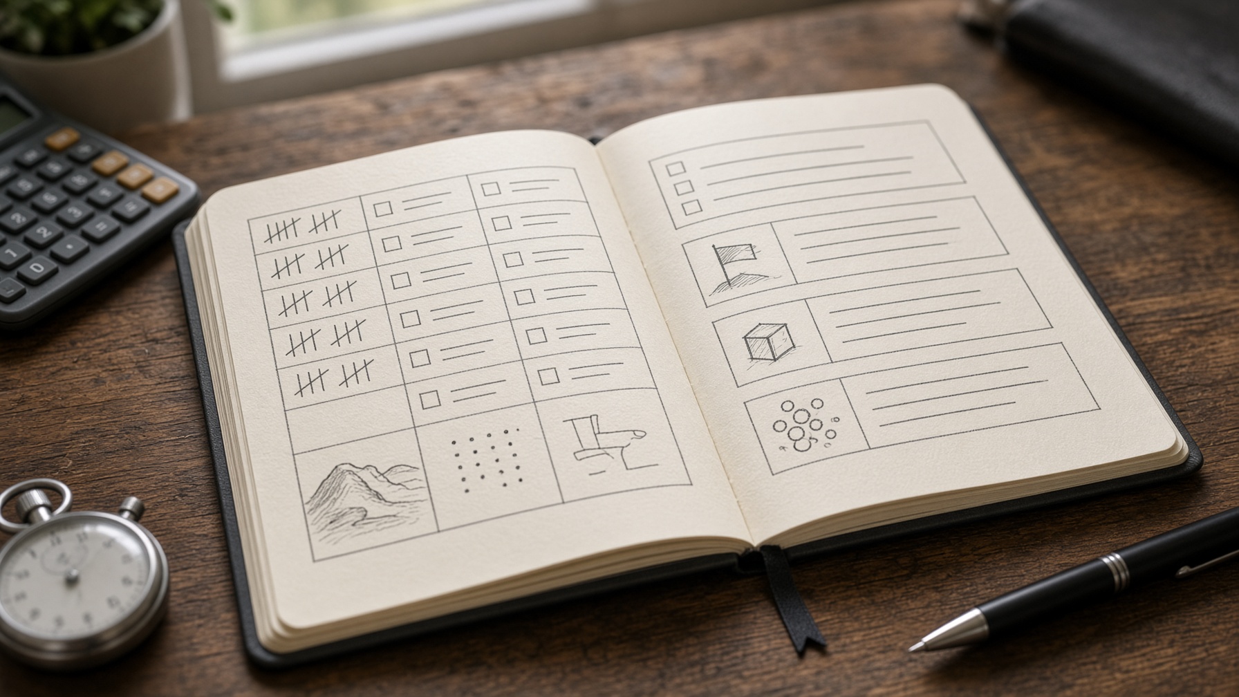 Open production logbook with tally marks and calculator for auditing Runway credits explained for iteration-heavy work