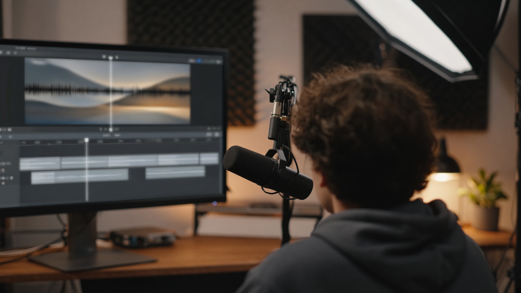 Small creator studio capturing dialogue with synchronized sound for FLUX 3 Video native audio