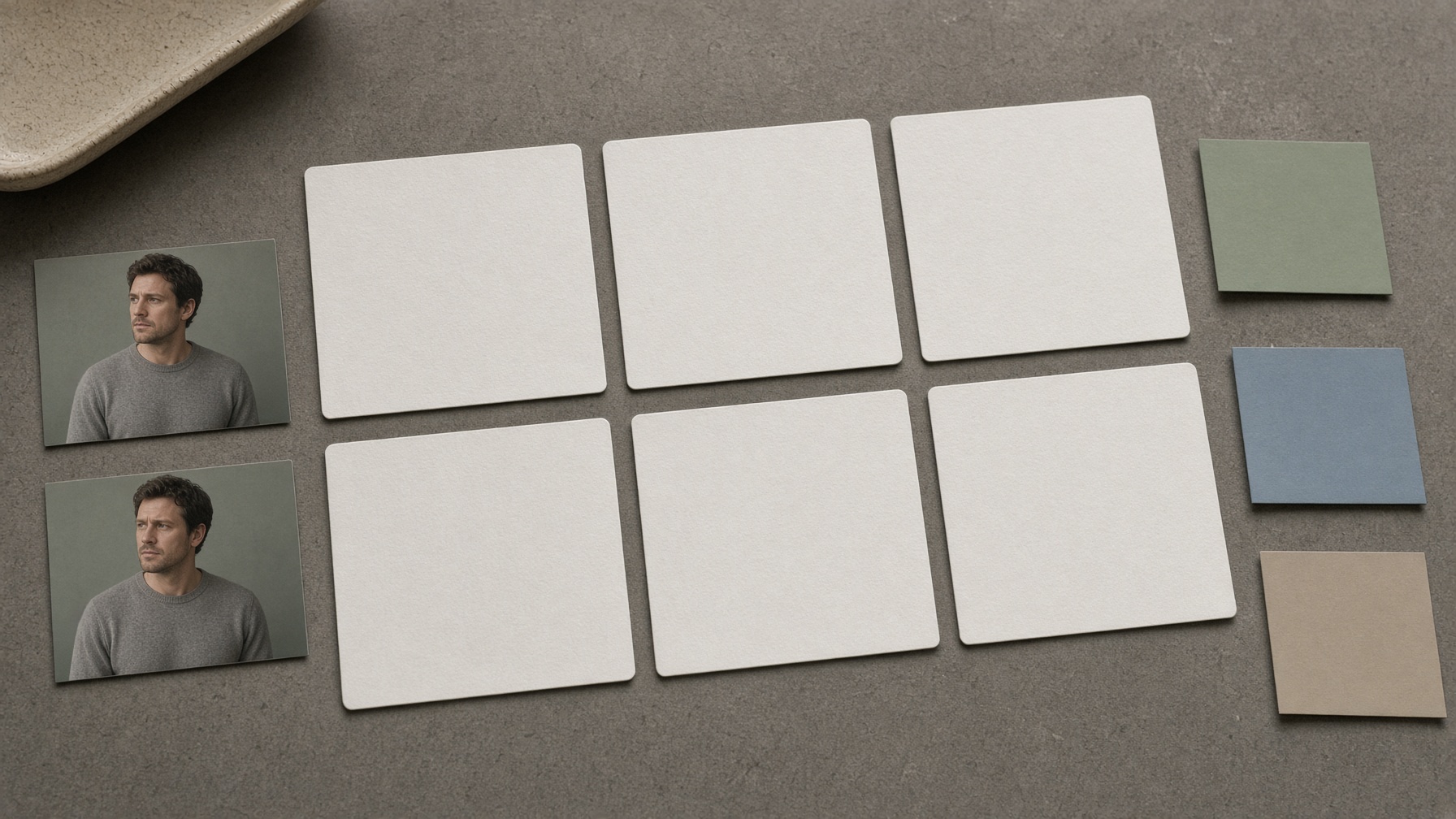 Storyboard cards and reference stills arranged for short dialogue shots