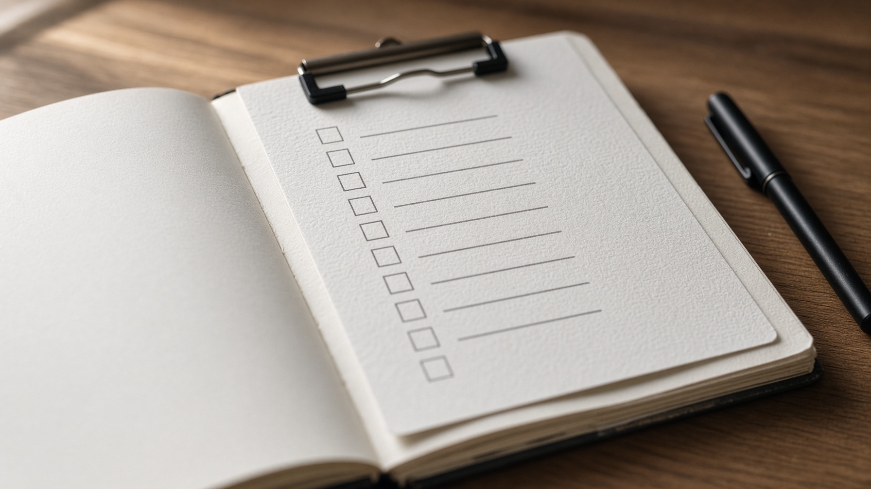 Production notebook with a simple test checklist for dialogue takes