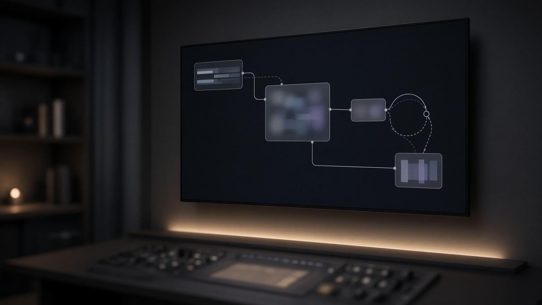 Large display showing abstract credit burn workflow from seconds and settings to usable clips