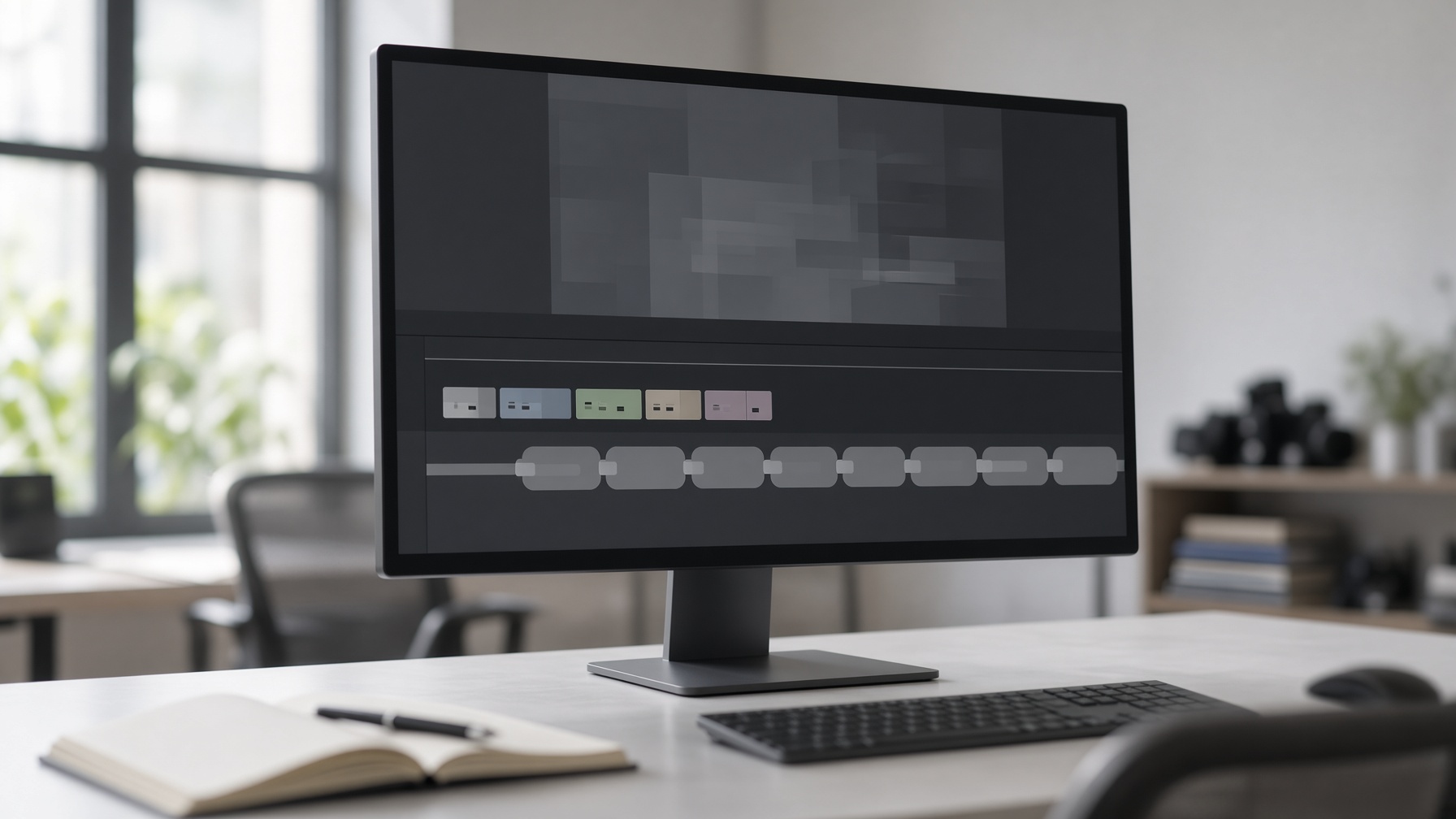 Monitor showing conceptual clip length timeline for 5-second tests versus longer chained clips