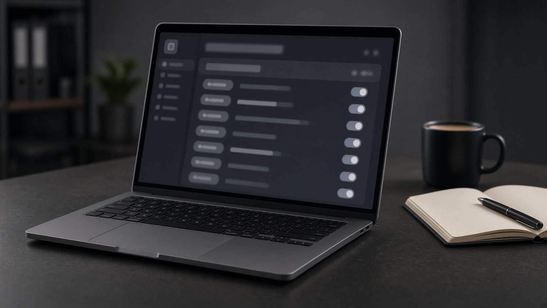 Laptop on workbench showing blurred verification checklist for high-volume video workflow