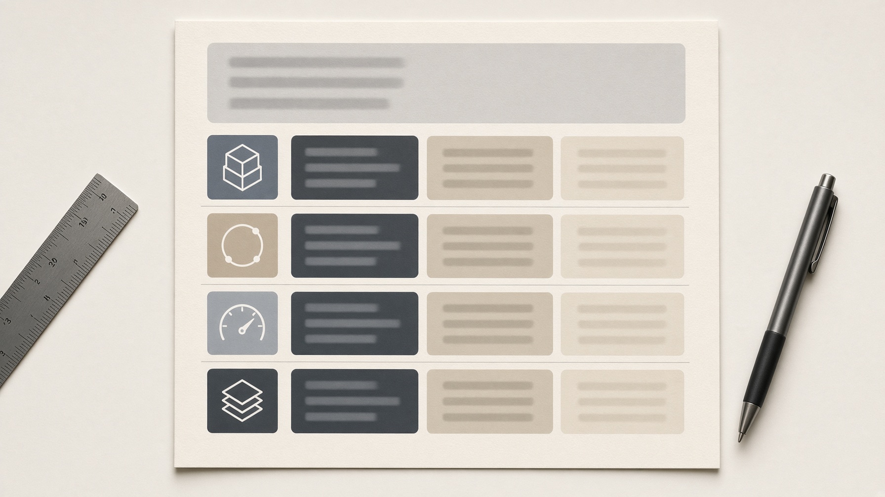 Printed conceptual chart with four rows illustrating Explore Mode, credits, speed and rollover structure
